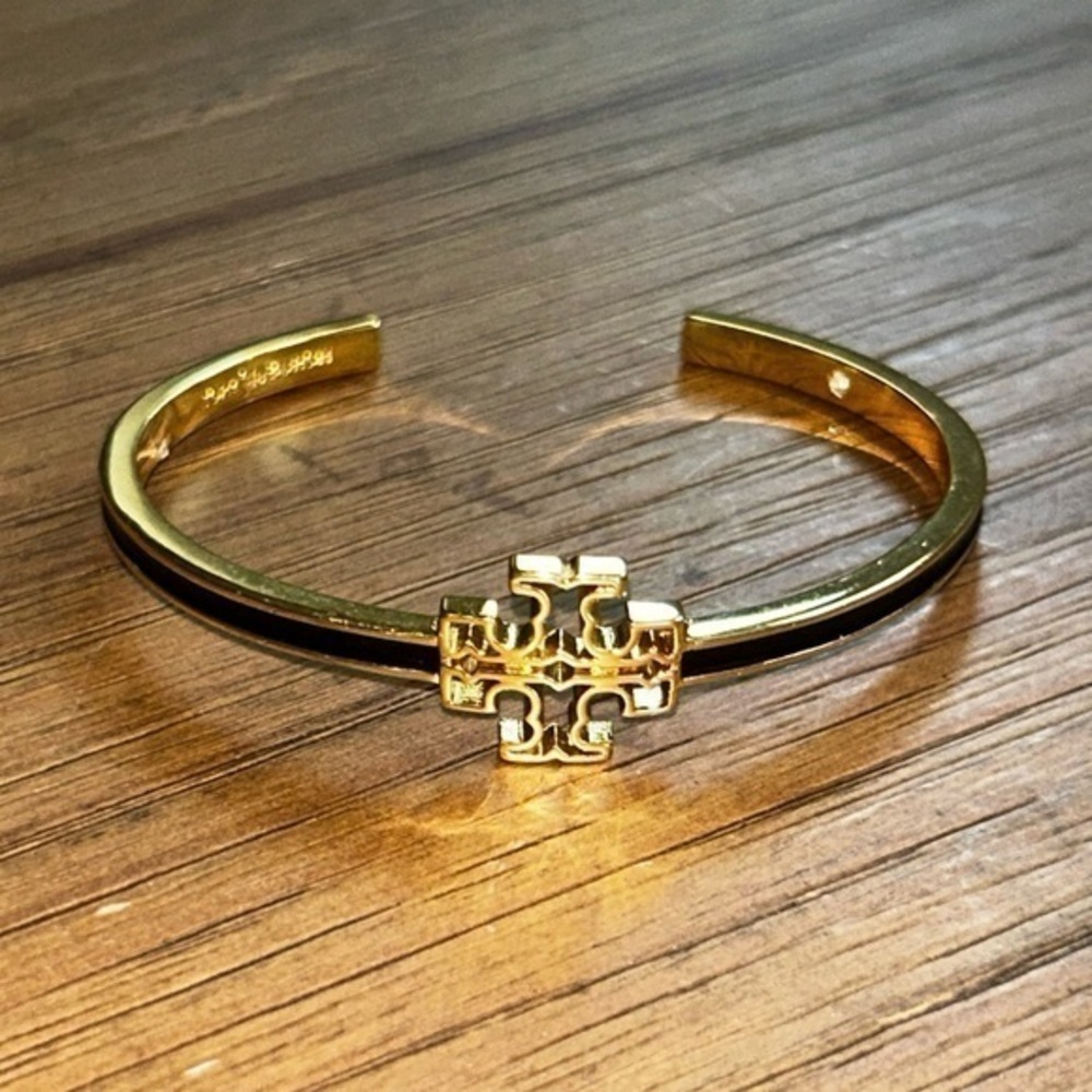 Tory Burch BRITTEN Enamel cuff Bracelet BLACK
